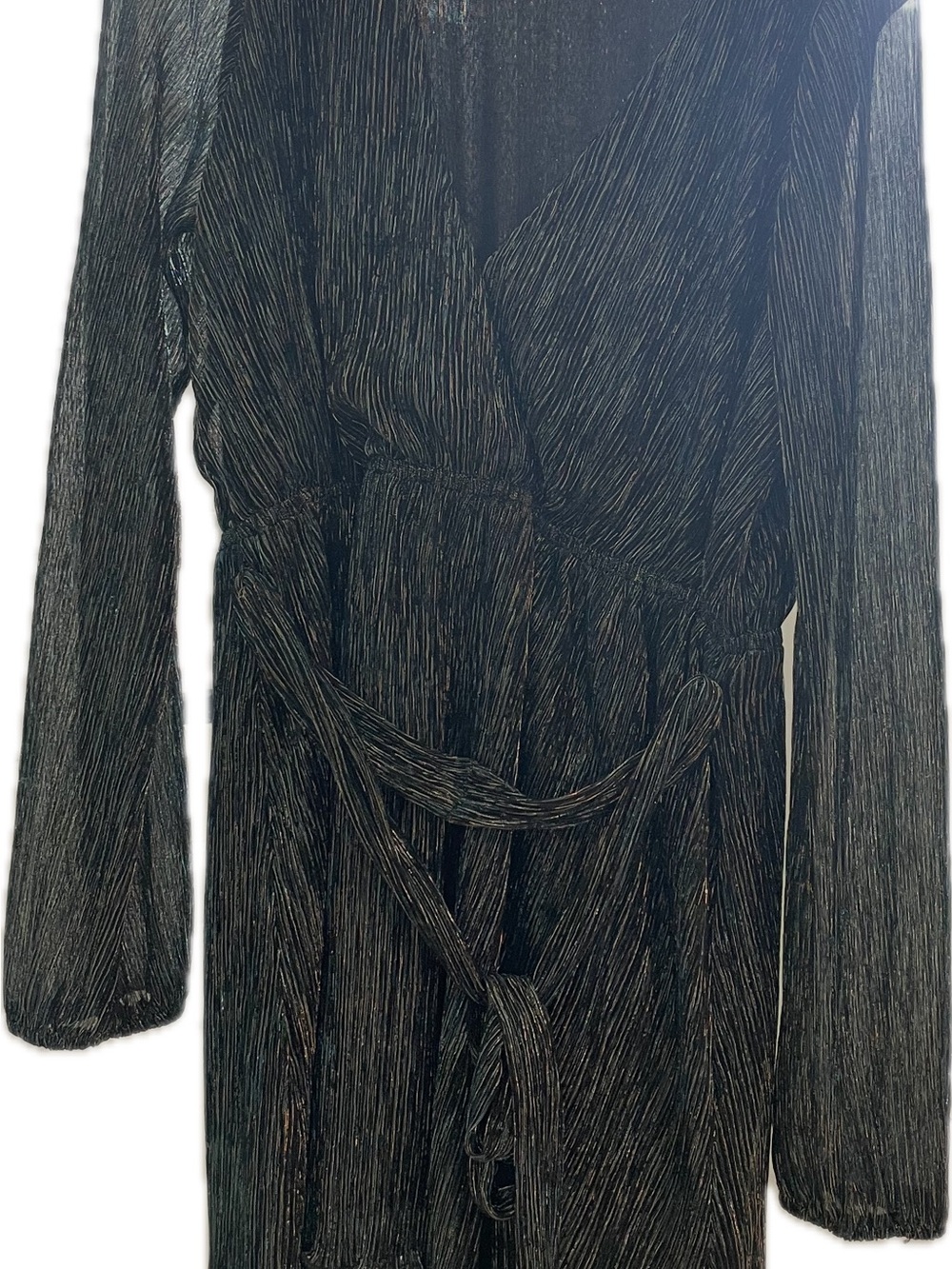 Lulu's Black Metallic-Thread Long Sleeve Wrap Dress